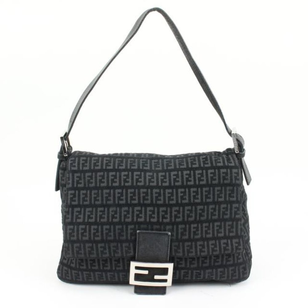 Fendi Black Monogram FF Zucchino Mama Baguette Shoulder bag 84f418s